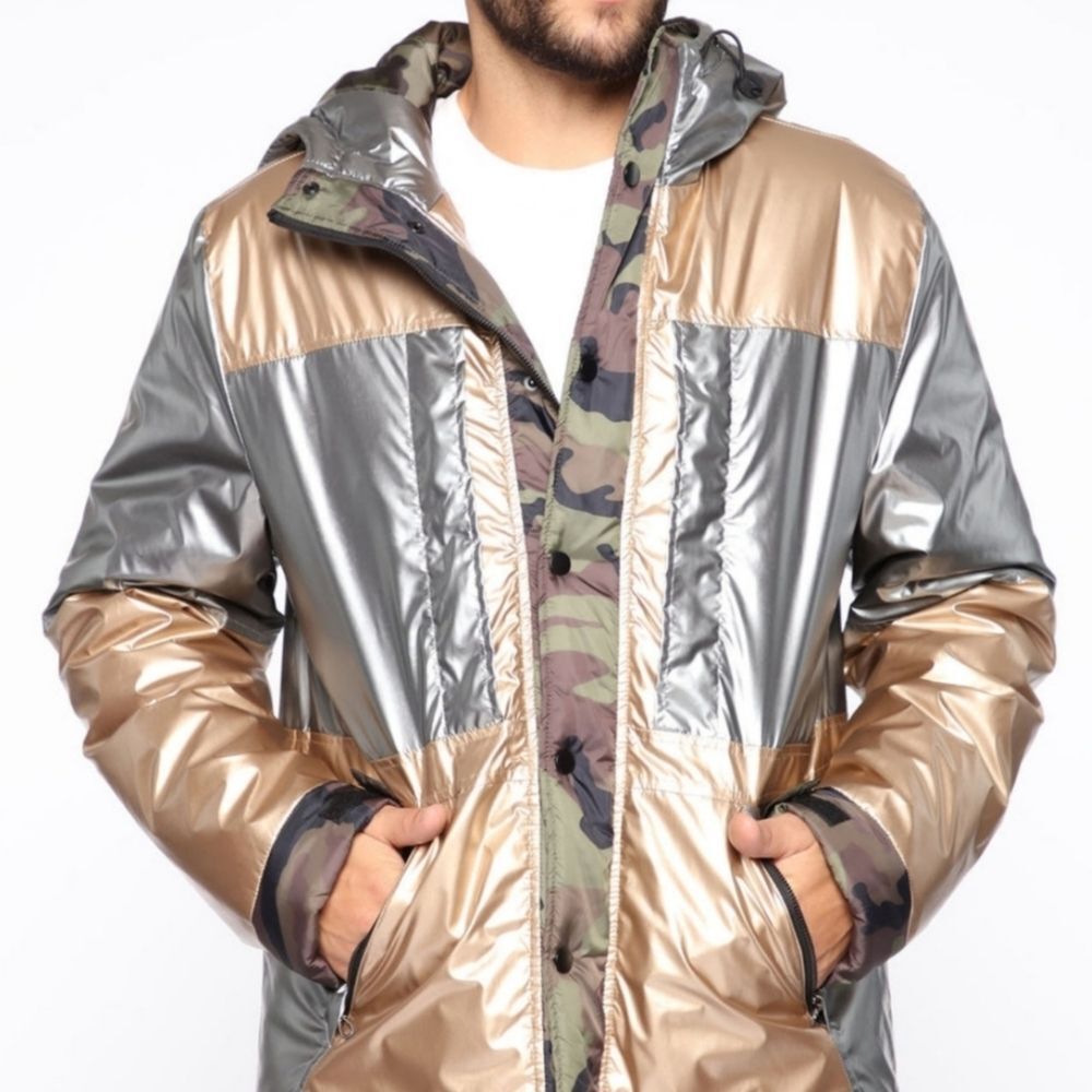 Fashion Nova Men No Clout Chasin Jacket Metallic Silver Multi Size M